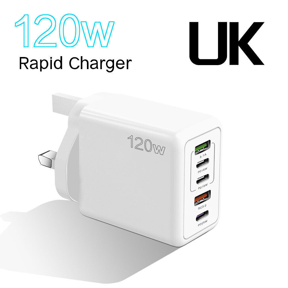 Fast USB C Charging Station 120W 5 Ports Charger Block Multiport Portable UK