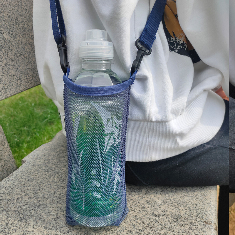 Water Bottle Carrier Bag Mesh Holder Adjustable Shoulder Strap Hiking Travel - Picture 16 of 22