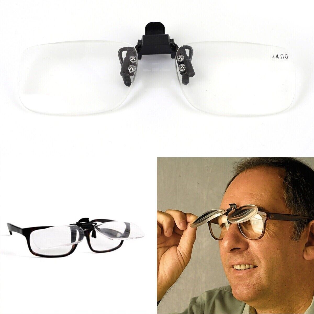 +2.0 +3.0 +4.0 Clip On Flip Up Magnifying Reading Glasses Magnifiers Lenses New
