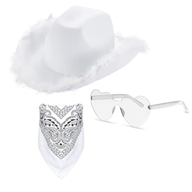 Women Cowboy Cowgirl Hats Set Bandana Festival Fancy Dress Hat Costume Accessory - Picture 11 of 13