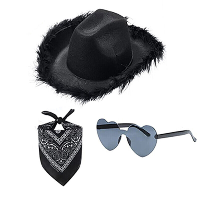 Women Cowboy Cowgirl Hats Set Bandana Festival Fancy Dress Hat Costume Accessory - Picture 13 of 13