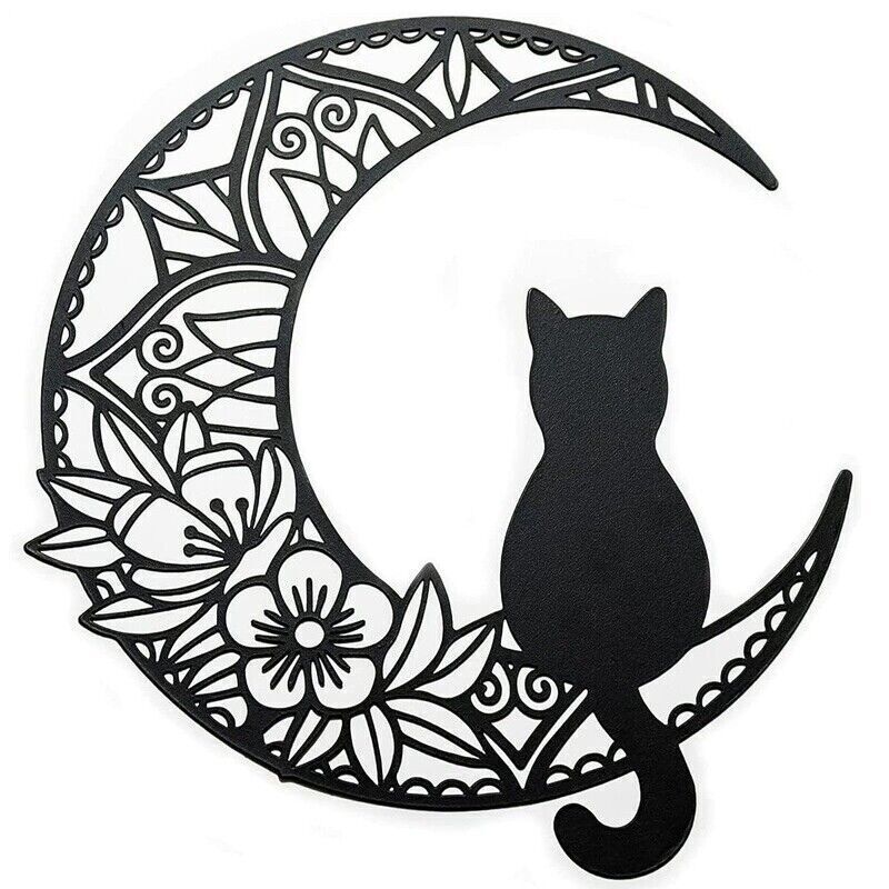 Metal Black Cat Silhouette Wall Decor Metal Black Cat and Moon Wall Art Decor