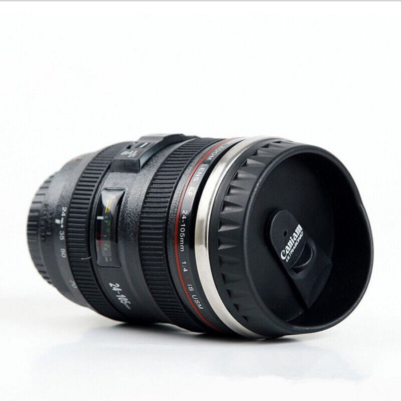 Camera Lens Mug Coffee Tea Stainless Steel Travel Cup Thermos Flask Sipping Lid - Picture 9 of 9