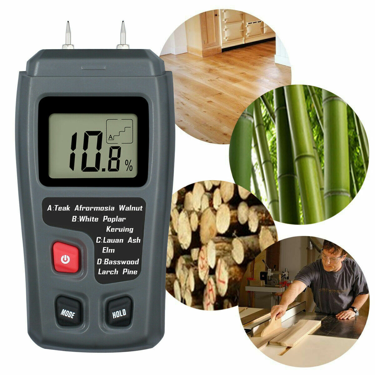 Wood Moisture Meter Hygrometer Timber Damp Detector Wood Digital Humidity Test