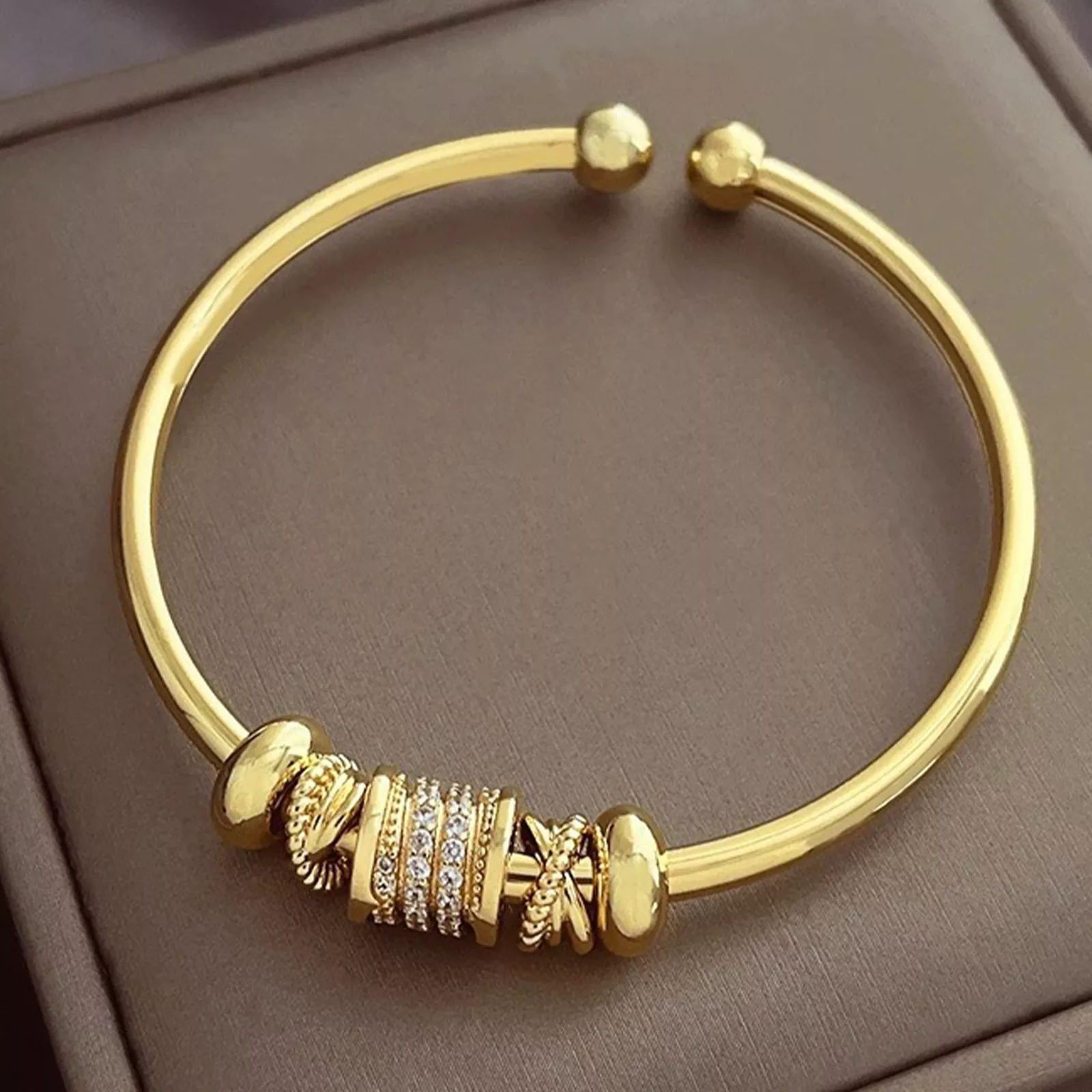 New 9ct Bangle Ball Open Torque Bangle for Women with Cubic Zirconia Bracelet
