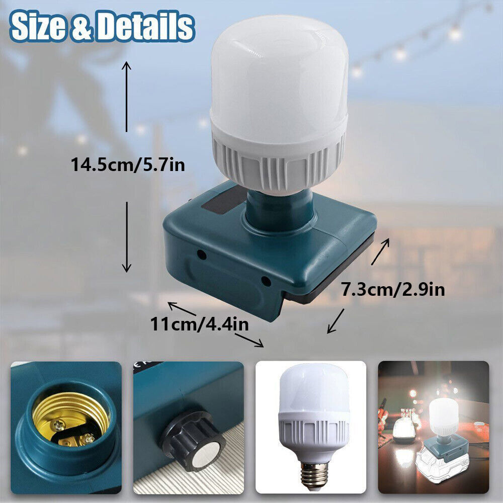 For Makita 18V Li-Ion Battery Cordless LED Work Light E27 Bulb Lamps UK Dimmable