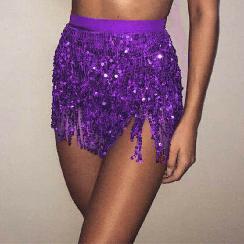 Belly Dancer Jazz Costume Tassel Wrap Skirt Mini Skirt Girl Sequin Dance Dress - Picture 18 of 20