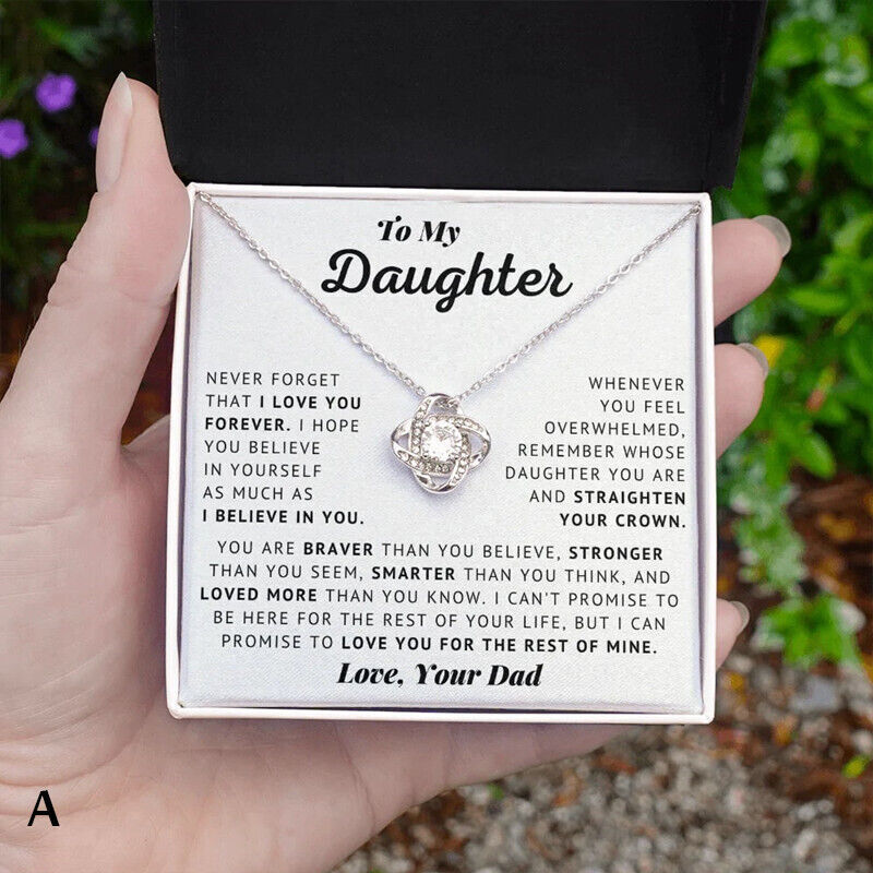 For Daughter Jewellery Gift From Dad Love Knot Pendant Necklace Card + Gift Box - Picture 8 of 10