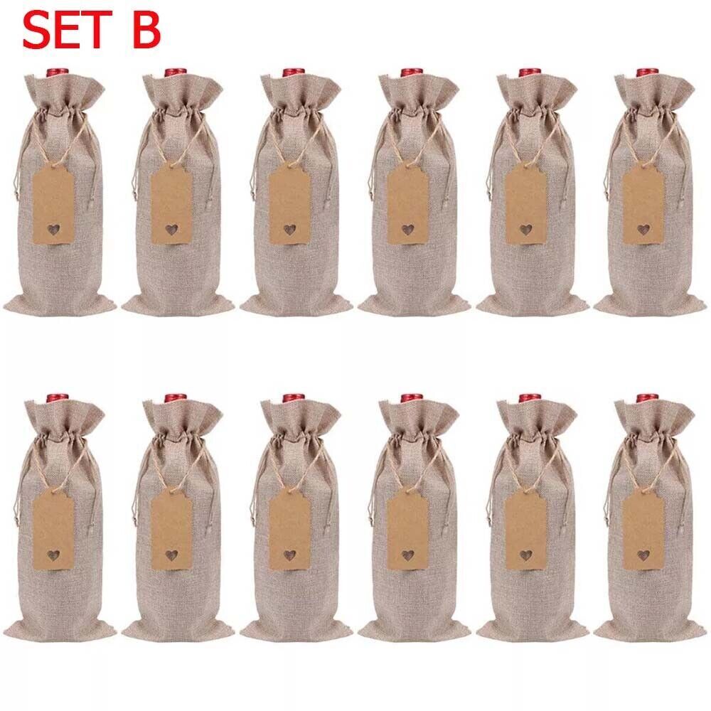 12PCS Wine Bottle Bags with Drawstring Jute Hessian Burlap Wine Gift Bottle Bags
