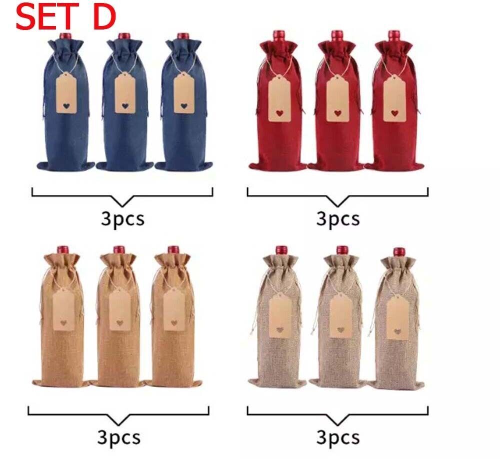 12 Pcs Burlap Wine Bottle Bags with Drawstring Single Reusable Bag + Gift Tags - Picture 18 of 18