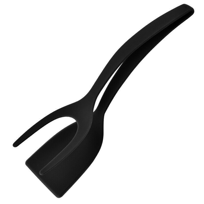 2 in 1 Silicone Grip and Flip Tongs Spatula Kitchen Cooking Turner for Fried Egg
