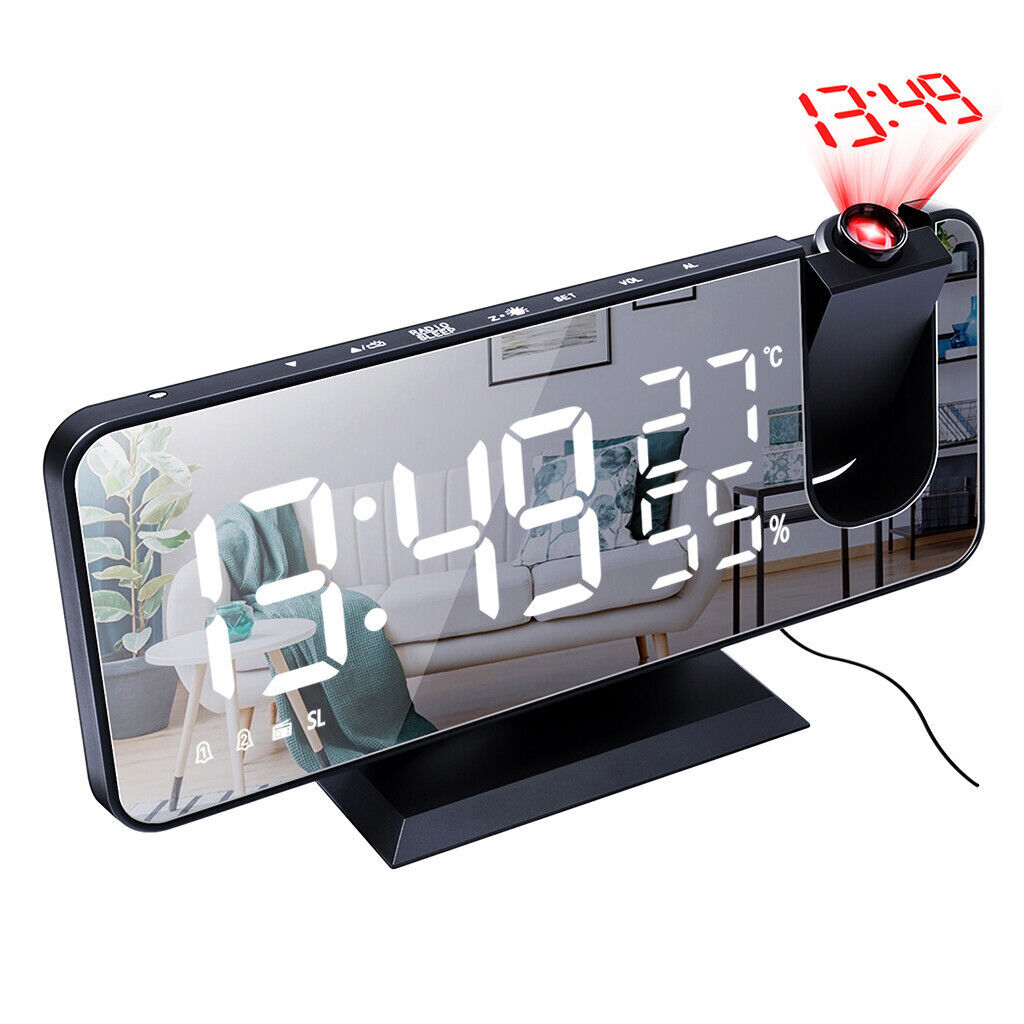 Digital Mirror LED Alarm Clock FM Radio Projection Thermometer USB Charging - Picture 14 of 16