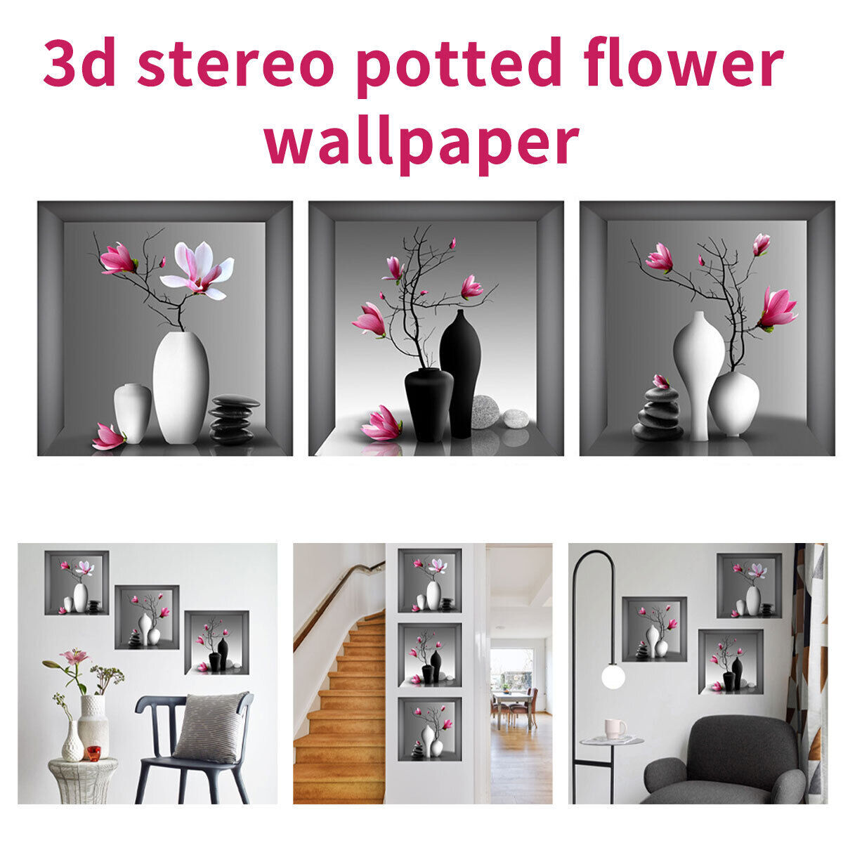 3PCS Set Art Magic 3D Green Plants Flowers Decals Home Decor Wall Stickers - Picture 16 of 17