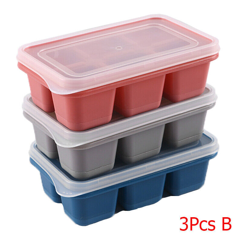 Ice Cube Trays With Lids 3 Pack Mini Silicone Easy-Release and Flexible 6 Cubes