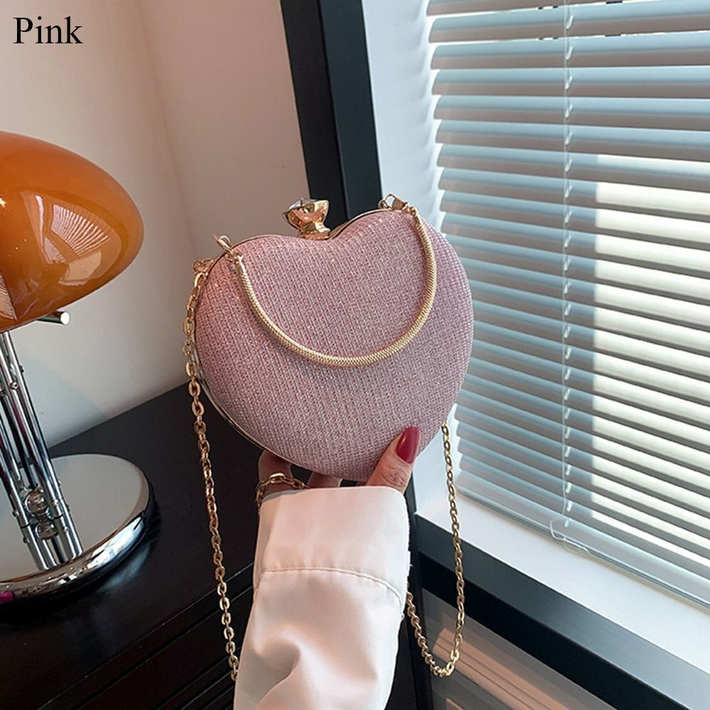 Metal Chain Shoulder Bag Heart Shape Shiny Handbag Elegant Purse  Wedding Party