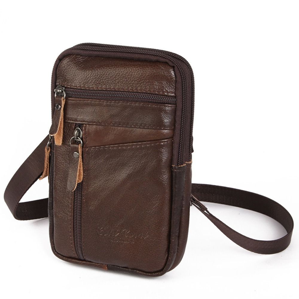 Men Genuine Leather Phone Pouch Belt Bag Shoulder Crossbody Waist Pack - Picture 21 of 21