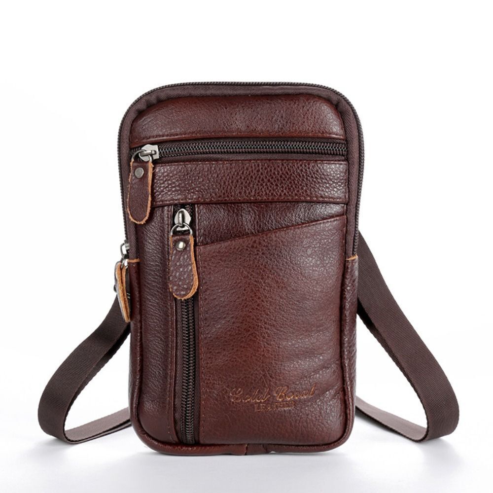 Men Genuine Leather Phone Pouch Belt Bag Shoulder Crossbody Waist Pack - Picture 18 of 21