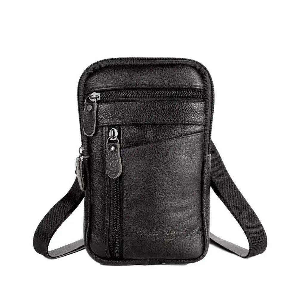 Men Genuine Leather Phone Pouch Belt Bag Shoulder Crossbody Waist Pack - Picture 17 of 21
