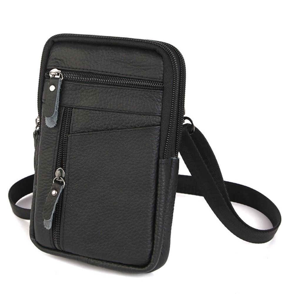 Men Genuine Leather Phone Pouch Belt Bag Shoulder Crossbody Waist Pack - Picture 20 of 21
