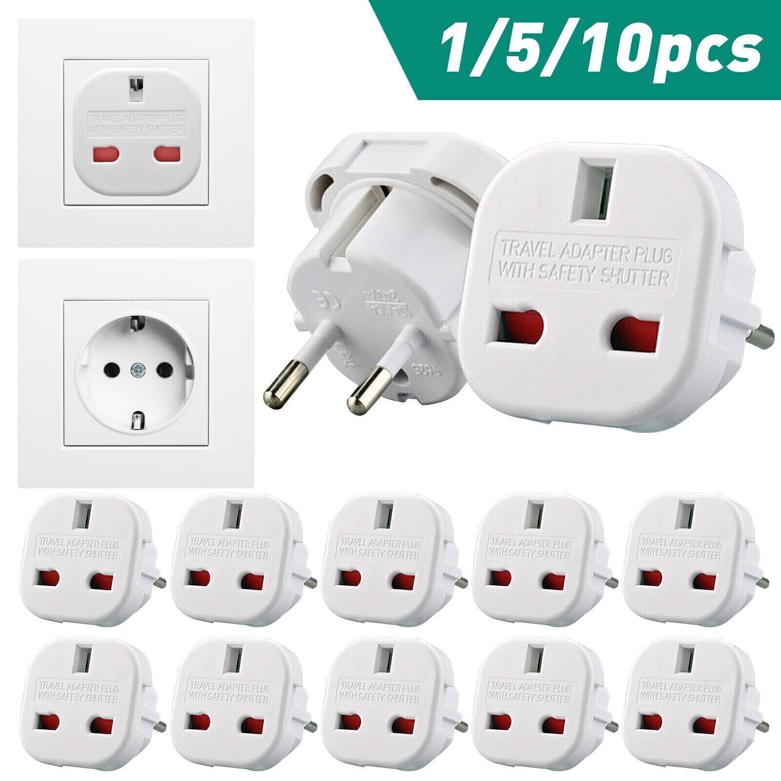 1/2/5/10 UK zu EU Konvertieren 3 PIN zu 2 PIN Netzstecker Europäischer Reiseadapter - Bild 20 von 20