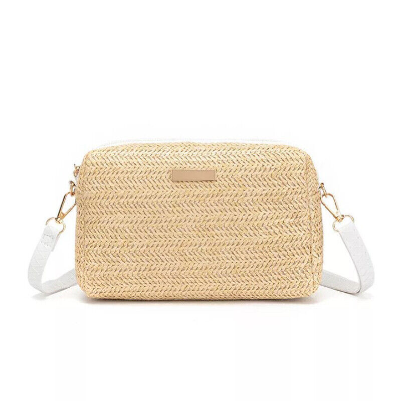Women Woven Handbags Simple Flower Crossbody Bag Casual Beach Straw Bag