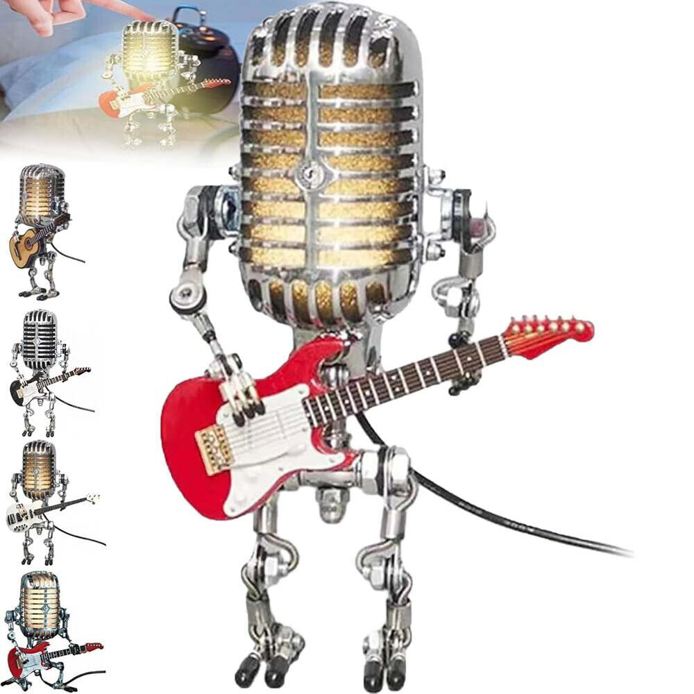 Retro Microphone Robot Desk Lamp LED Table Light Steampunk Ornament Decor Gifts - Picture 10 of 13