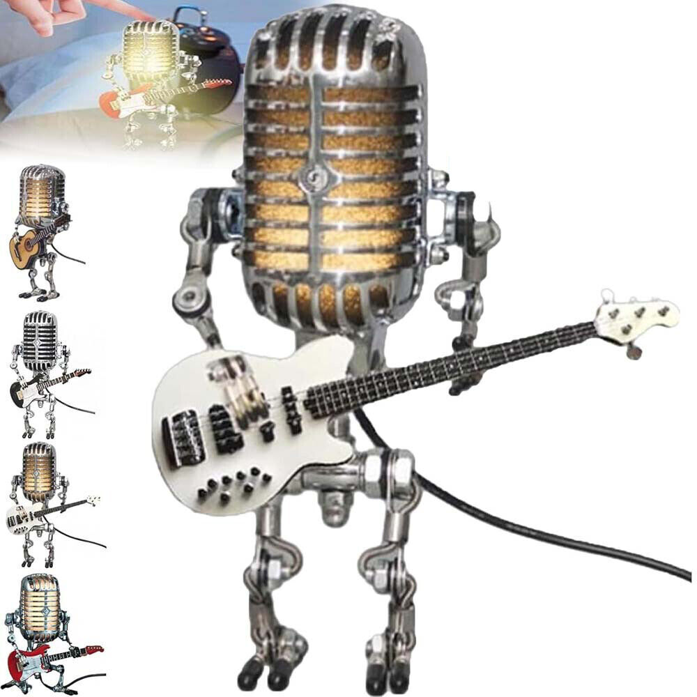 Retro Microphone Robot Desk Lamp LED Table Light Steampunk Ornament Decor Gifts - Picture 12 of 13