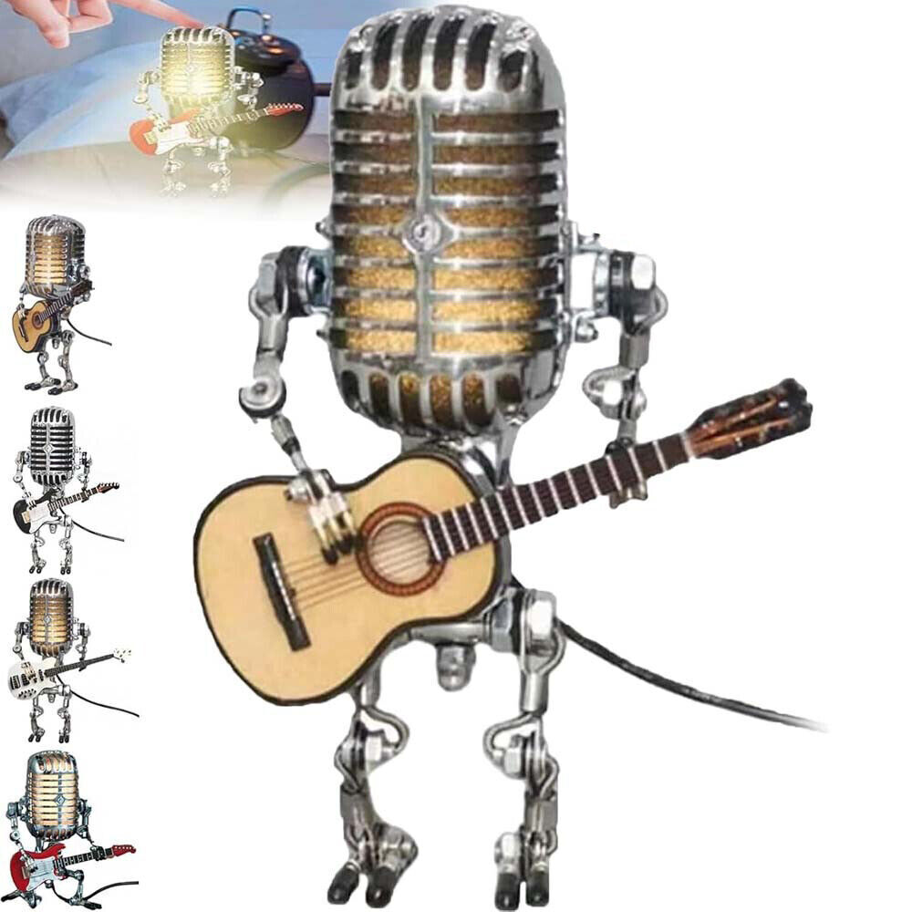 Retro Microphone Robot Desk Lamp LED Table Light Steampunk Ornament Decor Gifts - Picture 13 of 13