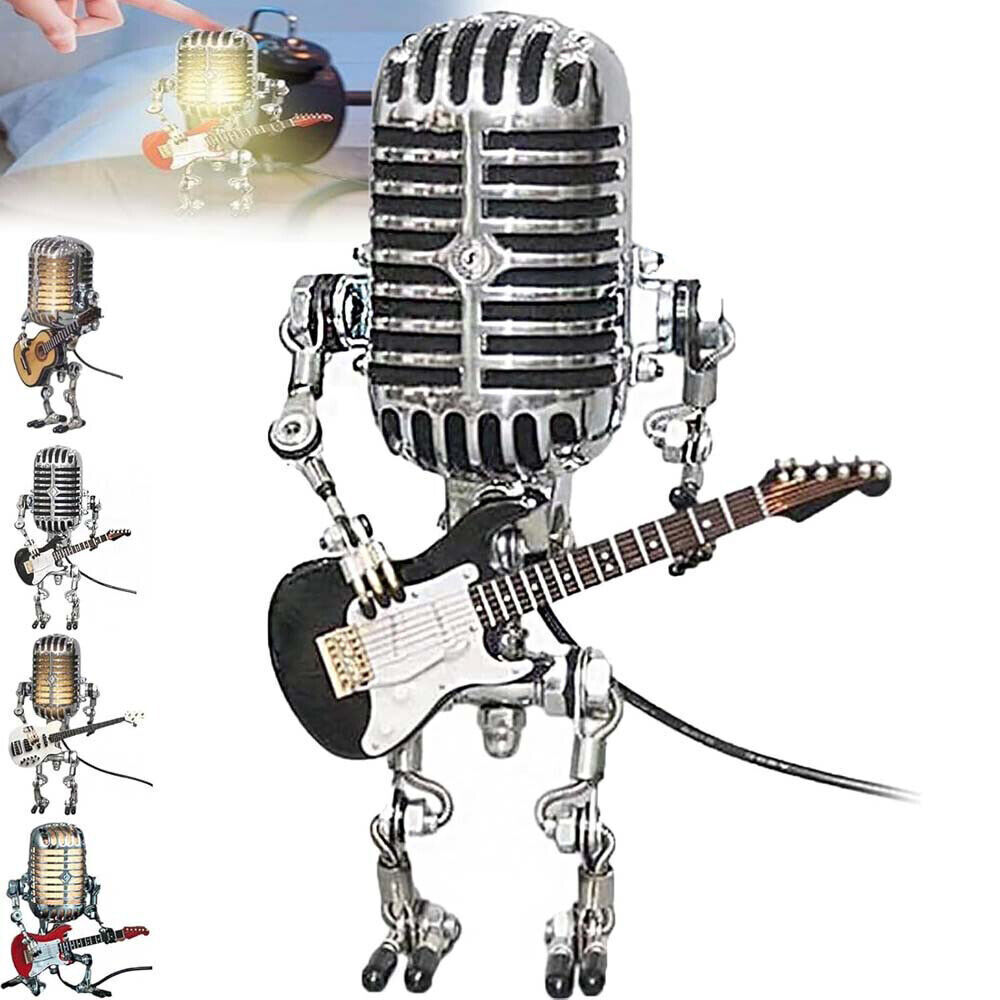 Retro Microphone Robot Desk Lamp LED Table Light Steampunk Ornament Decor Gifts