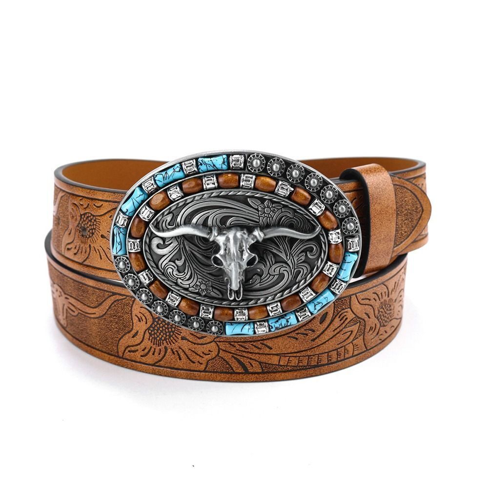 PU Leder Schnalle Gürtel Stier Muster Taillengürtel Herren Western Cowboy Gürtel Herren - Bild 15 von 22