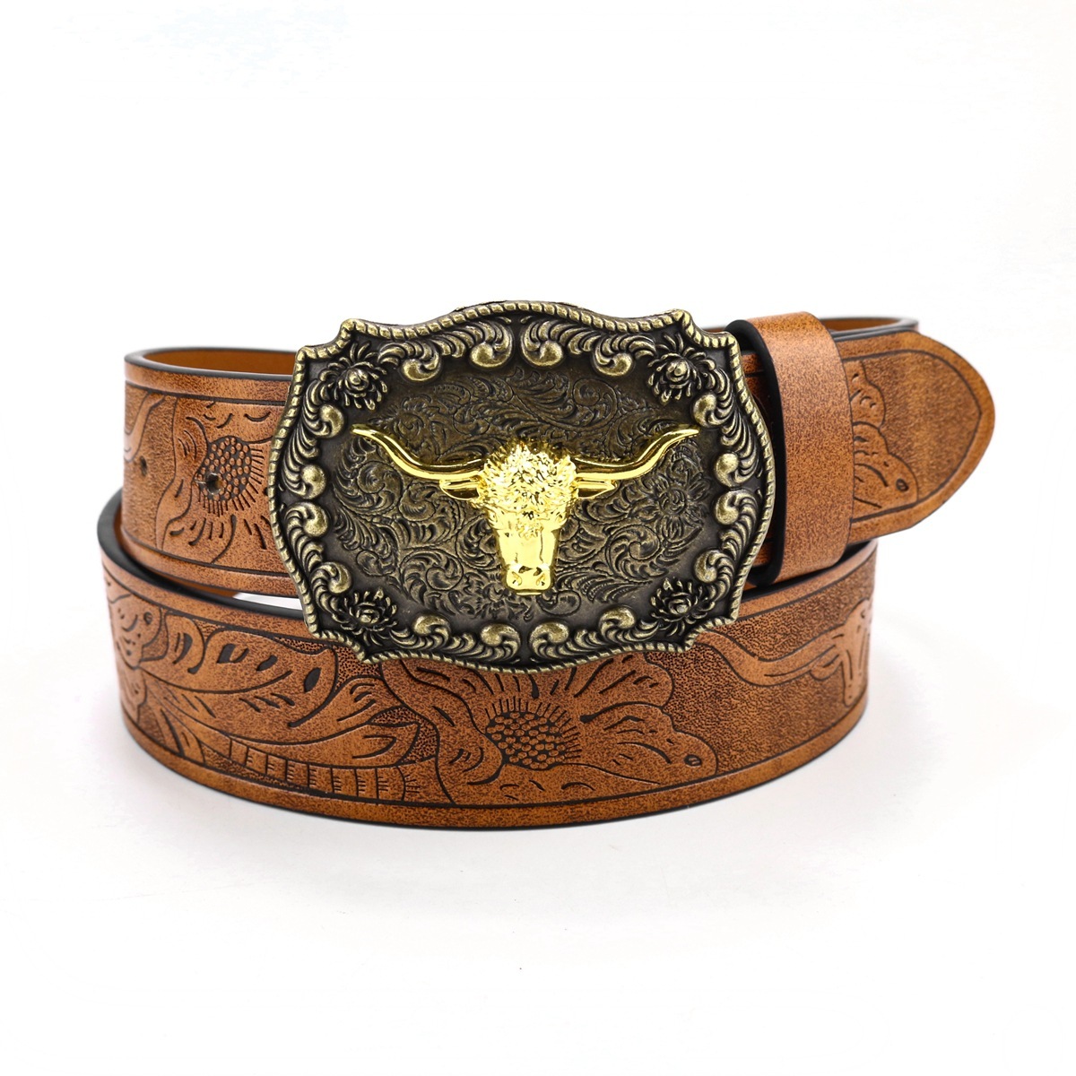 PU Leder Schnalle Gürtel Stier Muster Taillengürtel Herren Western Cowboy Gürtel Herren - Bild 22 von 22