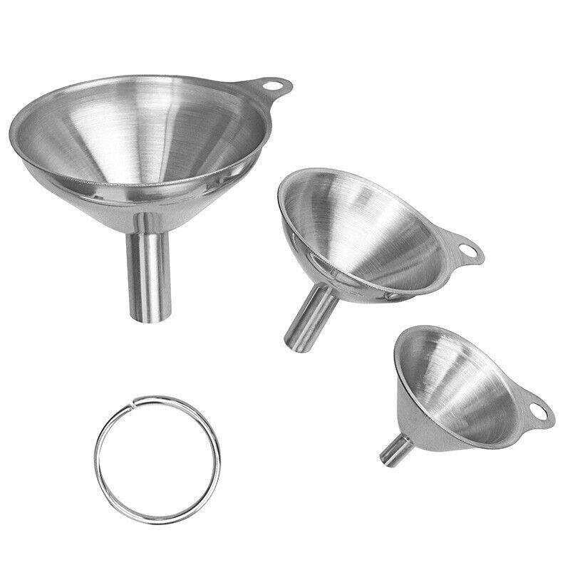 ﻿3Pcs Mini/Medium/Large Metal Funnels Set for Filling Kitchen Liquid Oil Wine