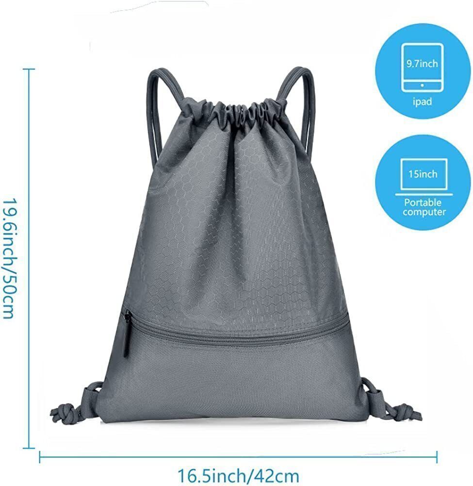 Gym Bag Drawstring sports backpack swimming Sack Zip Pockets school pe backpack - Picture 12 of 15