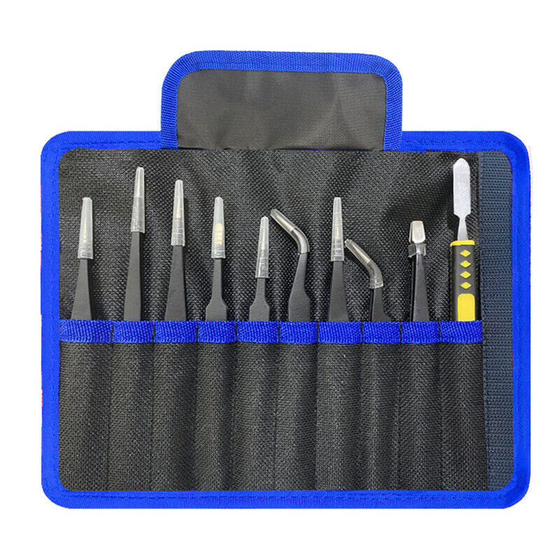 10Pcs Precision ESD Tweezers Set Anti-static Stainless Steel Tweezers Set Kit - Picture 13 of 14