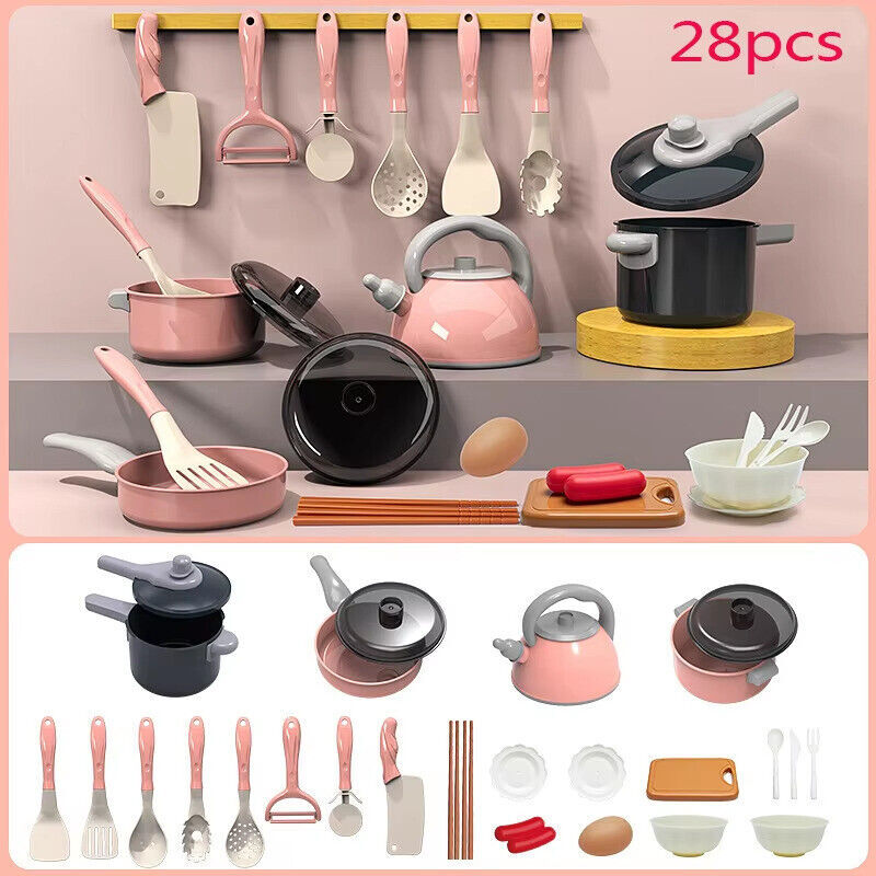 28Pcs Kids Kitchen Toy Set Pretend Play Cooking Accessories for christmas Girls