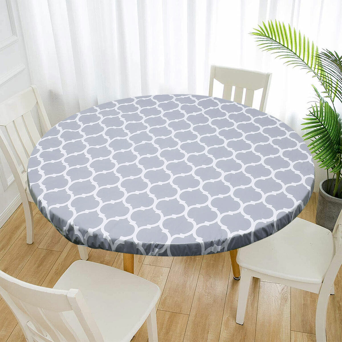 PVC Tablecloth Round Fitted Elastic Edged Waterproof Table Cover
