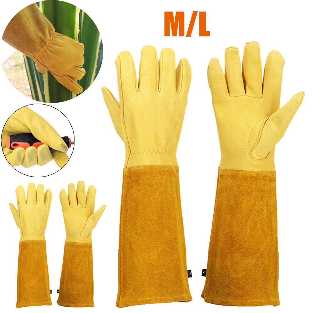 Cowhide Leather Heavy Duty Thorn Proof Gauntlet Long Sleeve Gardening Gloves