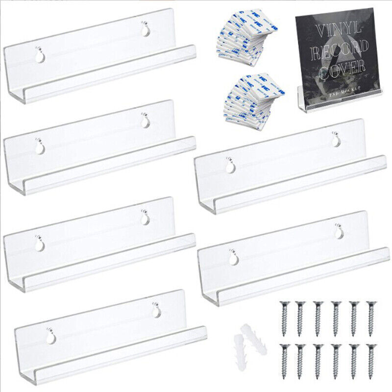 6 Set Vinyl Record Display Shelf  Album CD Wall Mount Storage Rack Holder Clear