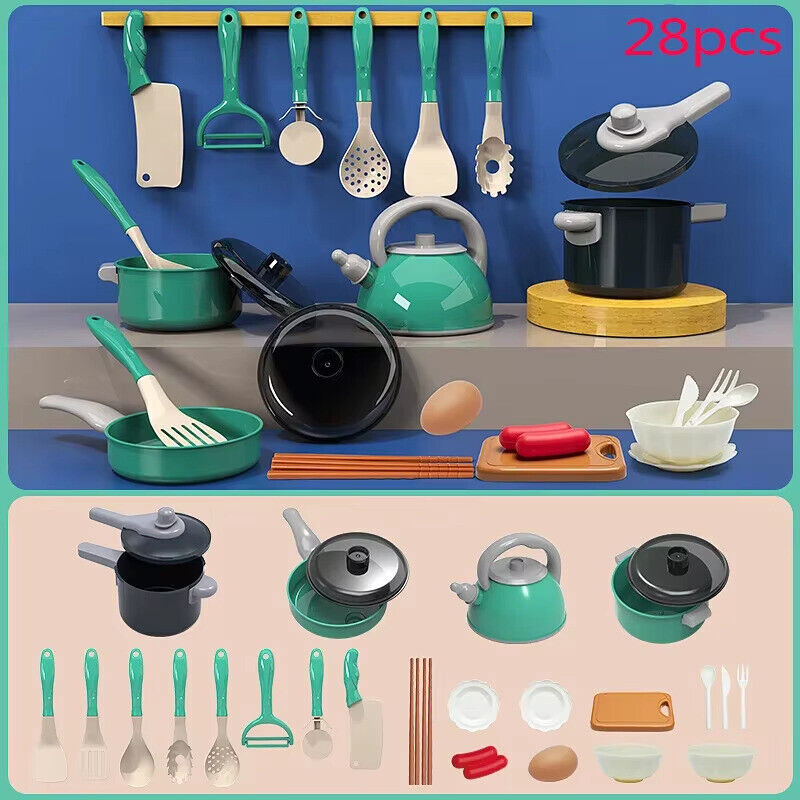 28Pcs Kids Kitchen Toy Set Pretend Play Cooking Accessories for Girls