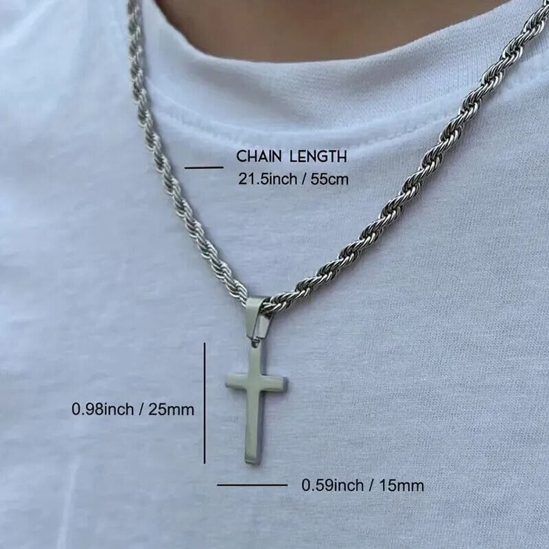 Mens Women Jesus Necklace Chain Black/Silver Cross Stainless Steel Pendant Jesus