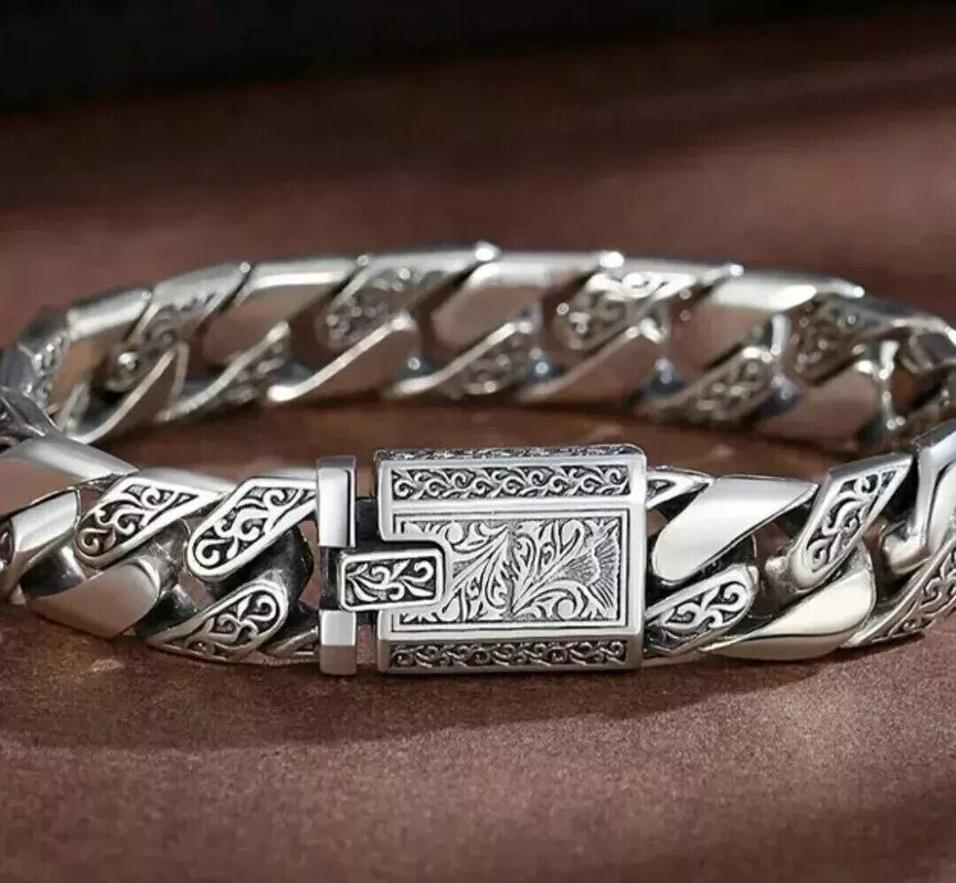 Men's Metal Heavy Thick  Clasp Cuban Chain Link Retro Bracelet