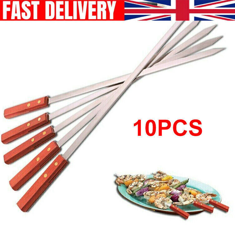 10x Large Barbecue Skewers Flat Extra Wide Kebab Shish BBQ Heavy Duty Strong