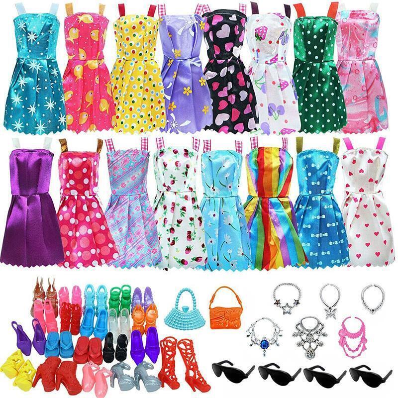 32Pcs Barbie Doll Clothes Bundle Dresses Bags Set Lot Accessories Girl Toy Gift