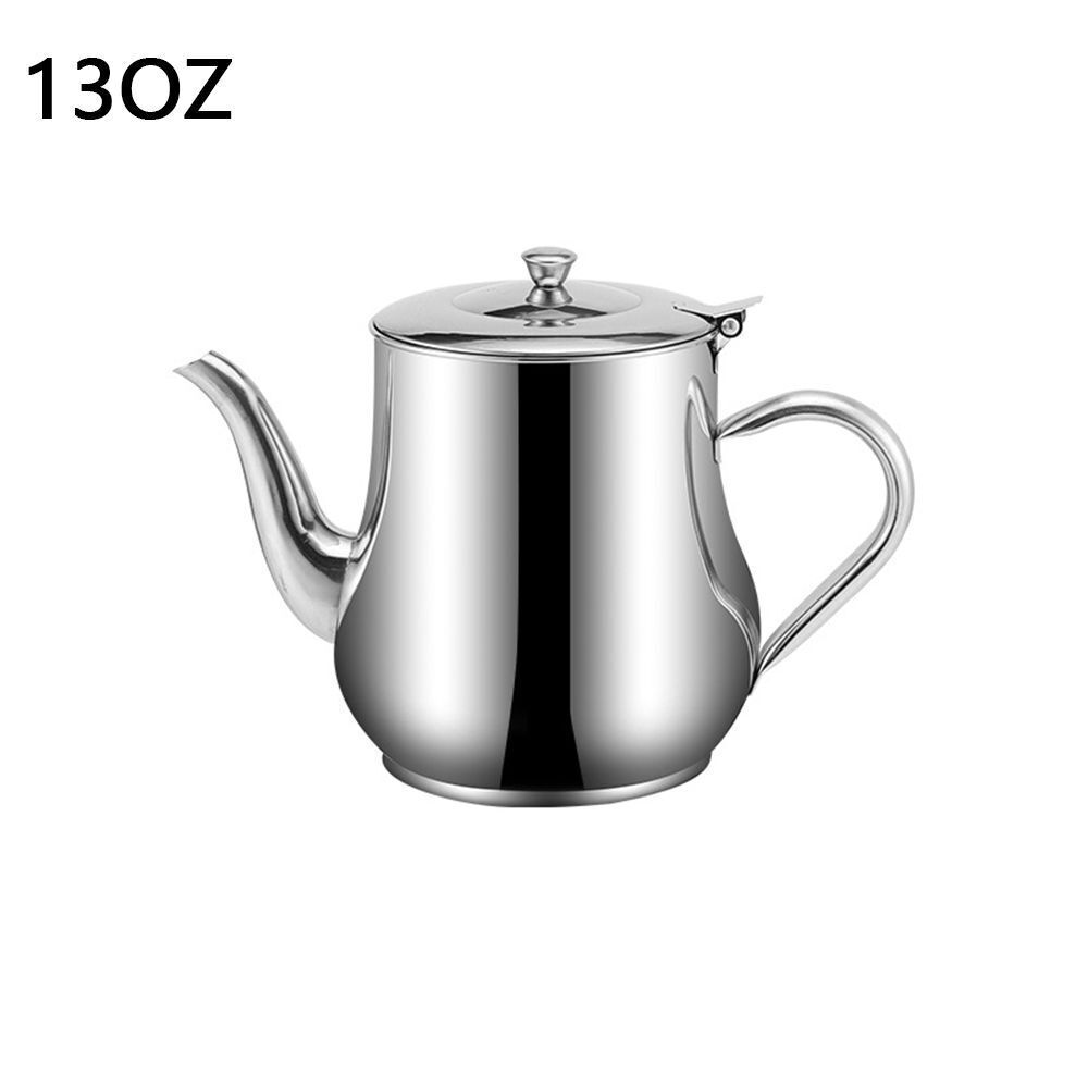 Stainless Steel Metal Teapot Cafe Tea Coffee Drink Kitchen Restaurant Flip Lid