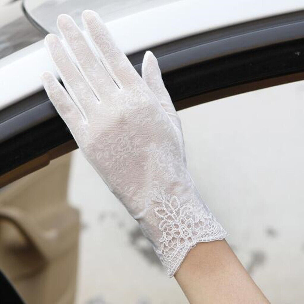 Women Summer Sunscreen Lace Lady Outdoor Anti UV Sun Mittens Thin Gloves - Picture 15 of 16