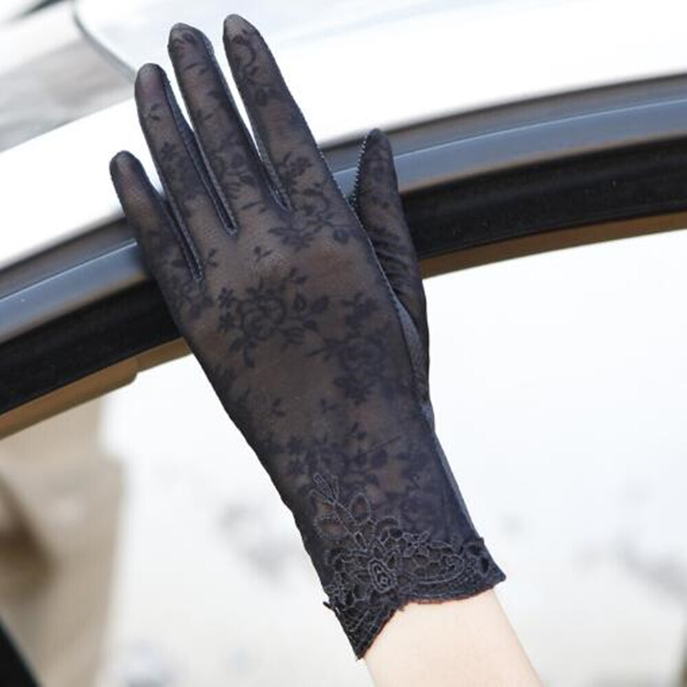Women Summer Sunscreen Lace Lady Outdoor Anti UV Sun Mittens Thin Gloves - Picture 16 of 16