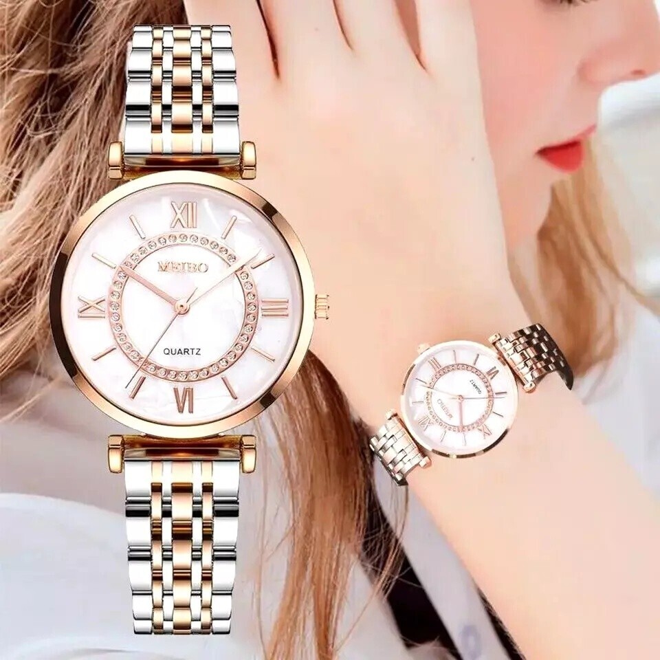 Wrist Watch Quartz Movement Rose Gold Silver White Face Ladies Bracelet Watches - Picture 11 of 12