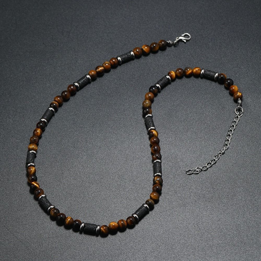 Beaded Necklace Natural Tiger Stone Bohemian Necklace Commemorative Gift Men