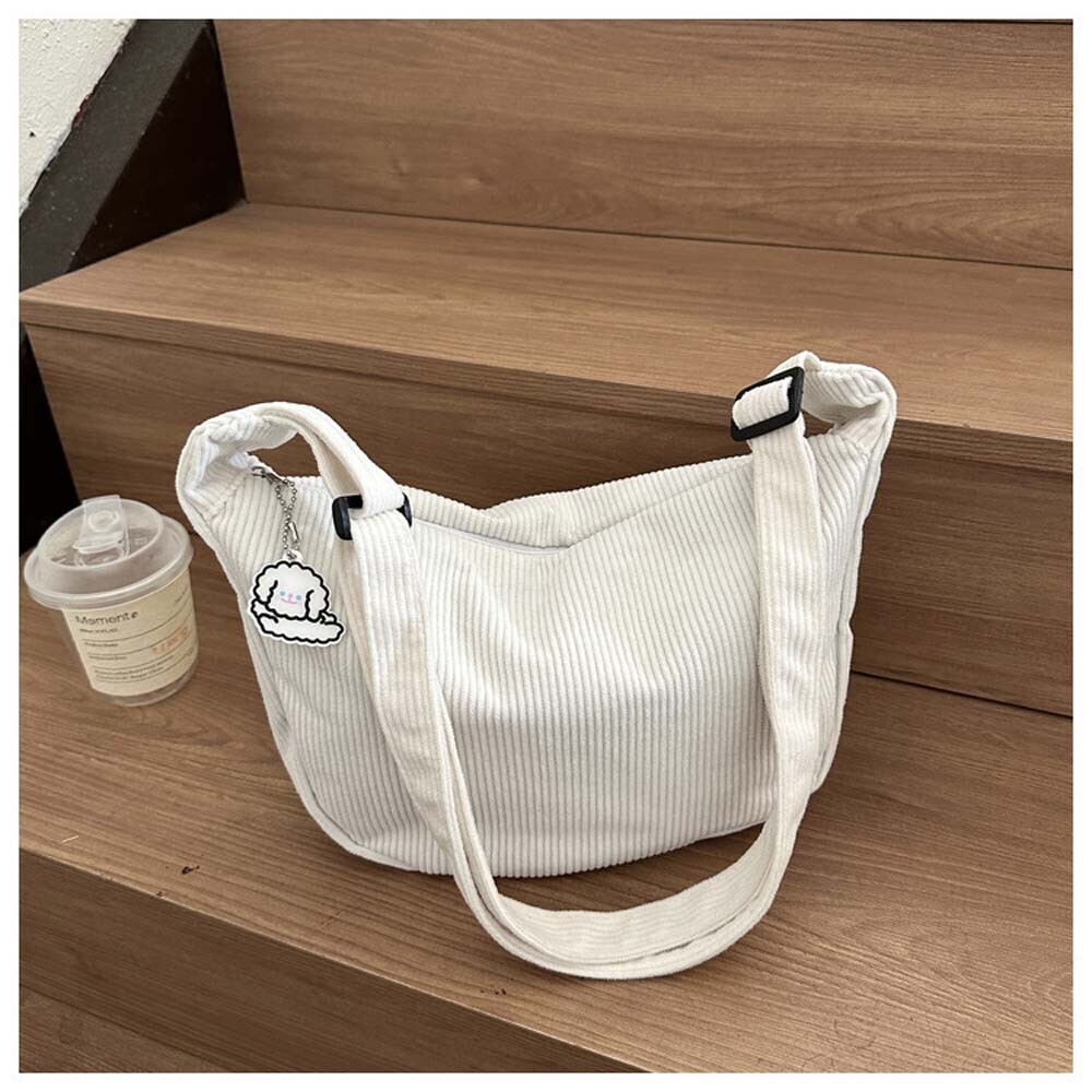 Women Casual Half Moon Bag Adjustable Strap Commuting Bag Corduroy Crossbody Bag