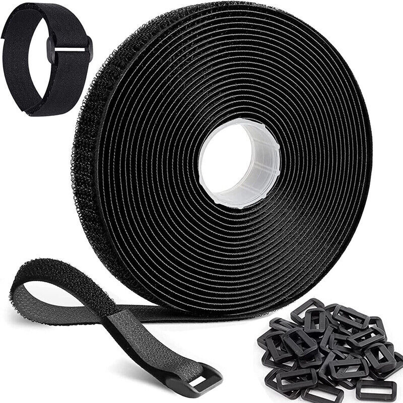 25mmx5m with 25pcs Plastic Buckle Hook & Loop Strap Roll Black - Picture 14 of 15